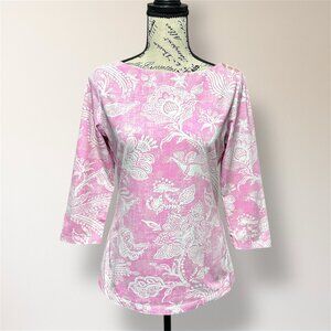 J.McLaughlin Pink White Floral Peacock Catalina Top Artsy‎ Preppy Barbiecore S